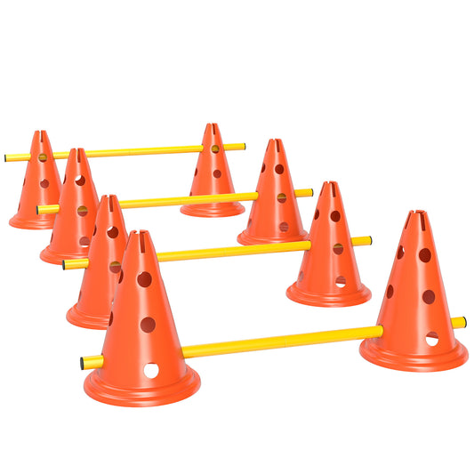 Photo of PawHut Dog Agility Equipment Set of Eight Cones, Eight Poles w/ Carry Bag, Four-Piece Adjustable Height Jumping Obstacles in Obstacles colour on a white background