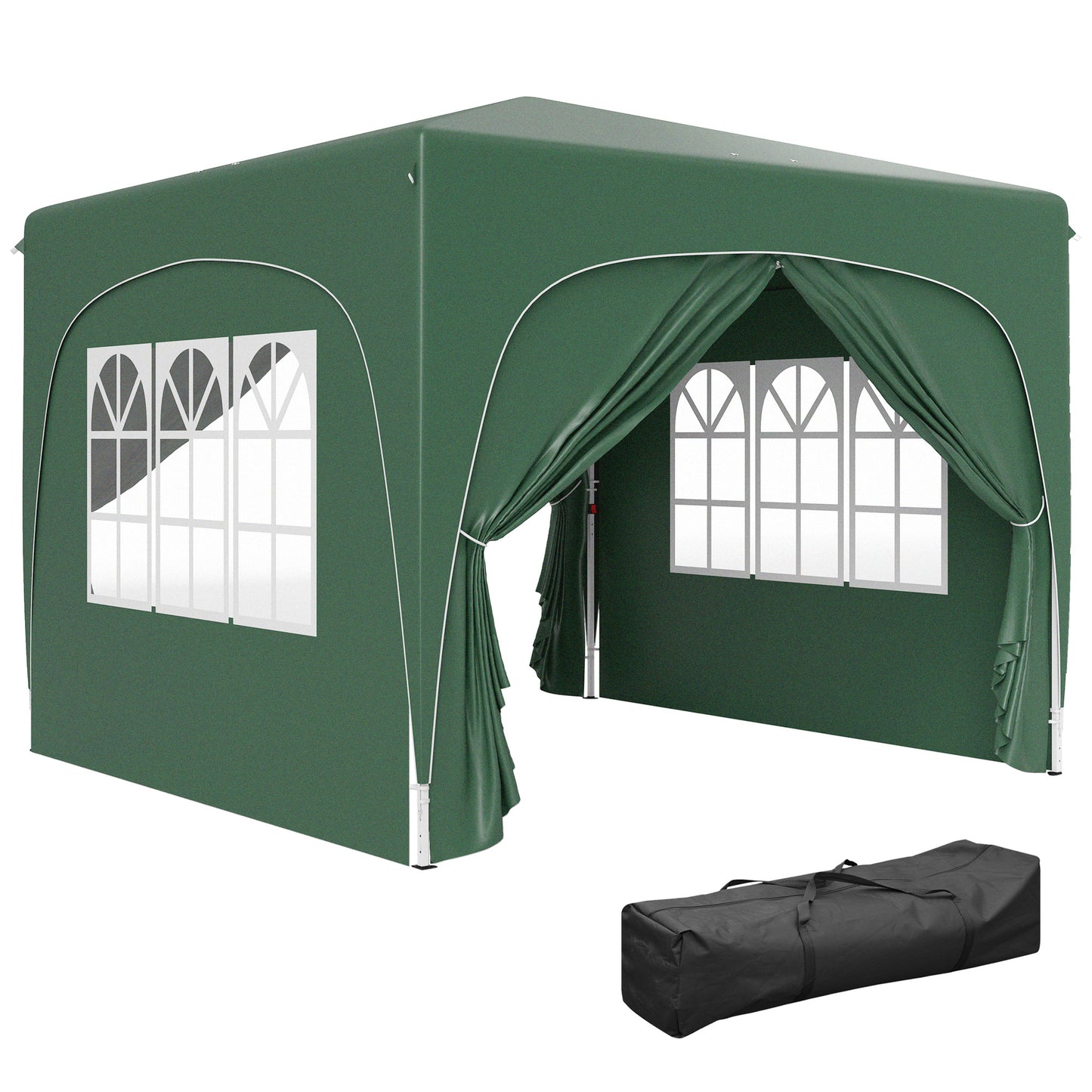 Photo of Outsunny 3 x 3m Pop-Up Gazebo Shelter, with Accessories - Dark Green in Green colour on a white background