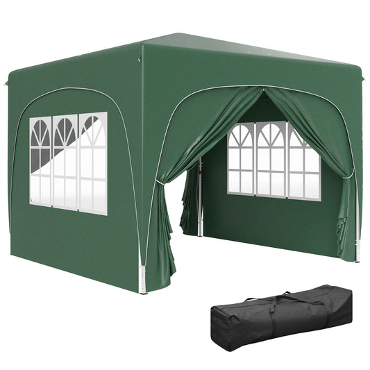 Photo of Outsunny 3 x 3m Pop-Up Gazebo Shelter, with Accessories - Dark Green in Green colour on a white background