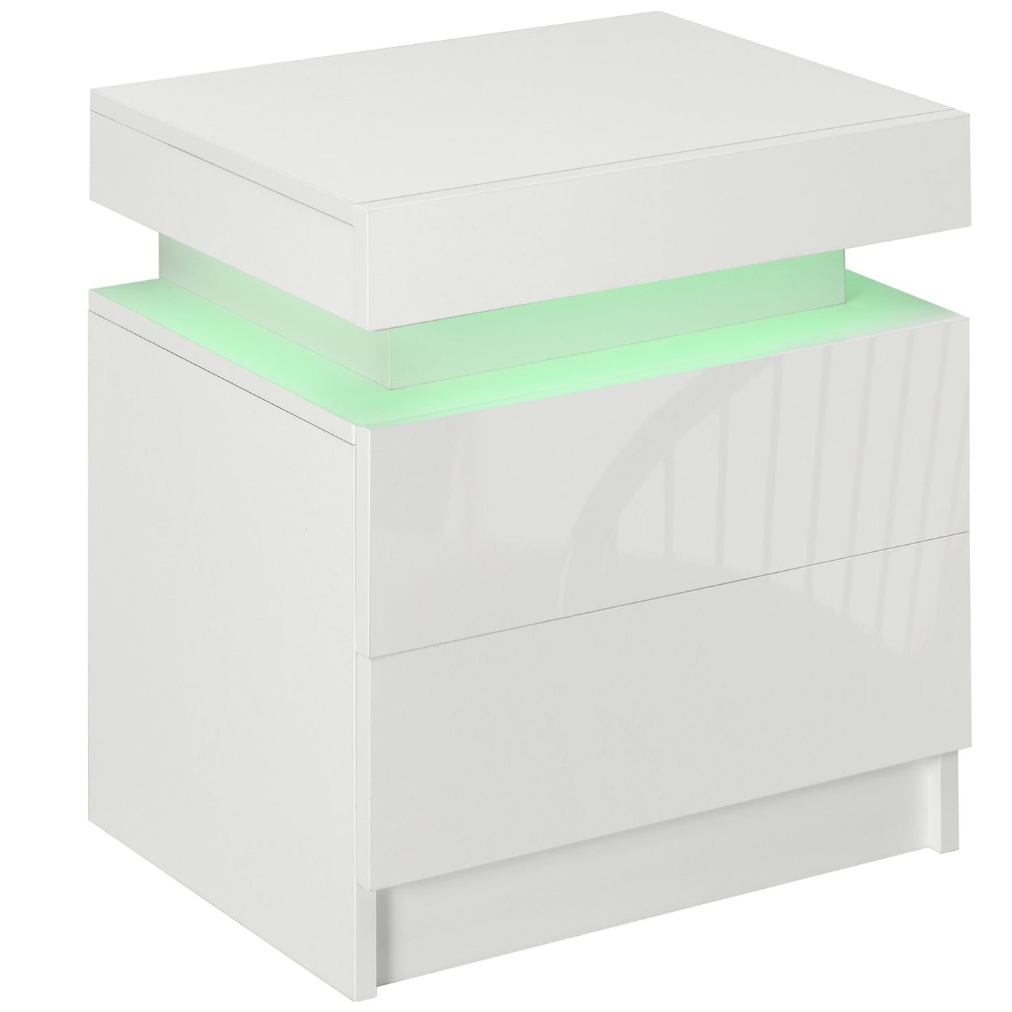 Photo of HOMCOM White Bedside Table with LED Light, High Gloss Front Nightstand with 2 Drawers, for Living Room, Bedroom in Bedroom colour on a white background