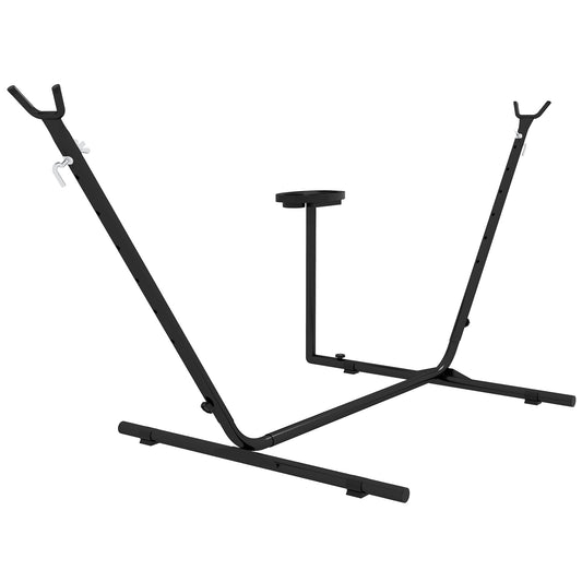 Photo of Outsunny 9.4ft Hammock Stand with Side Tray Stand, Steel Frame Hammock Net Stand, for String-style, Brazilian-style, Flat-style, Rope-style Hammocks, Black in Black colour on a white background