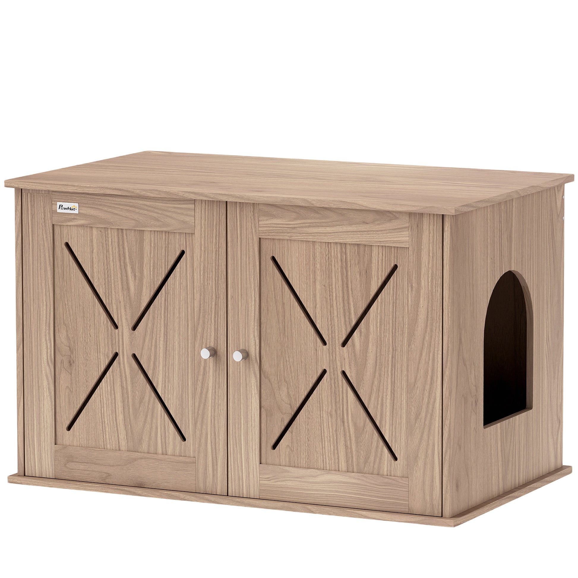 Photo of PawHut Cat Litter Box Enclosure with Double Doors and Side Entrance, Non-Slip Pads for Living Room, Walnut Brown in Brown colour on a white background