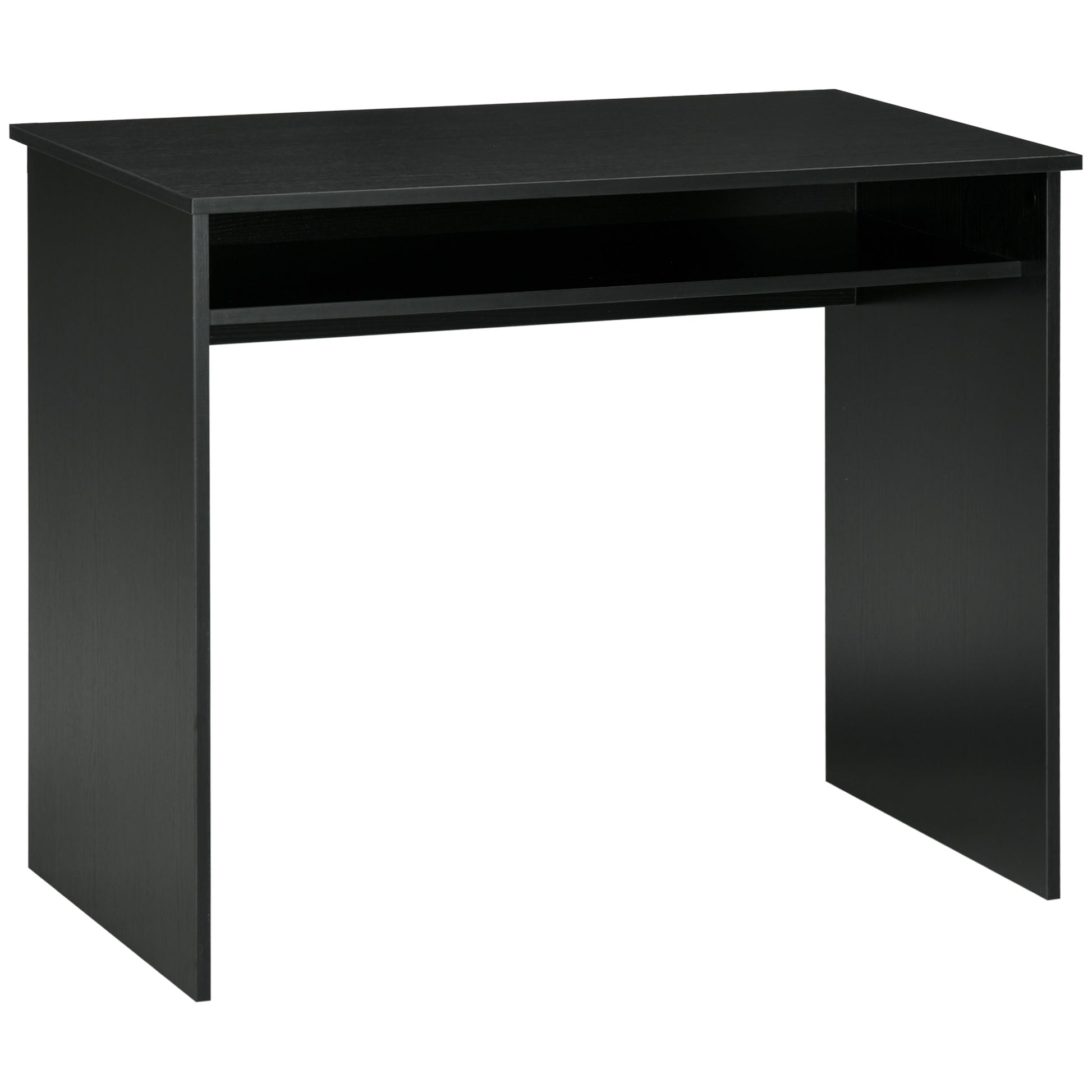 Photo of HOMCOM Modern Computer Desk, Home Office Table, Small Writing Desk with Storage Shelf, 90 x 50cm, Black Wood Grain in Grain colour on a white background