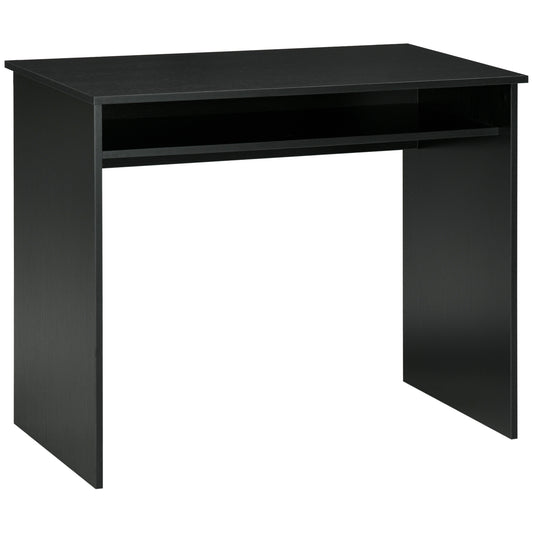 Photo of HOMCOM Modern Computer Desk, Home Office Table, Small Writing Desk with Storage Shelf, 90 x 50cm, Black Wood Grain in Grain colour on a white background
