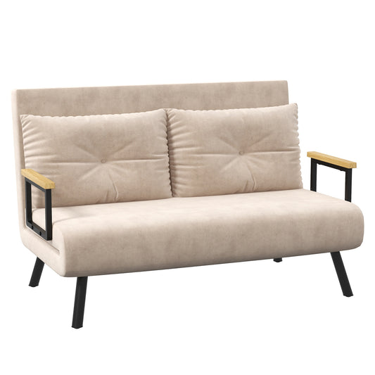 Photo of HOMCOM 4-in-1 Velvet-Feel Double Sofa Bed, with Pillows - Beige in Beige colour on a white background