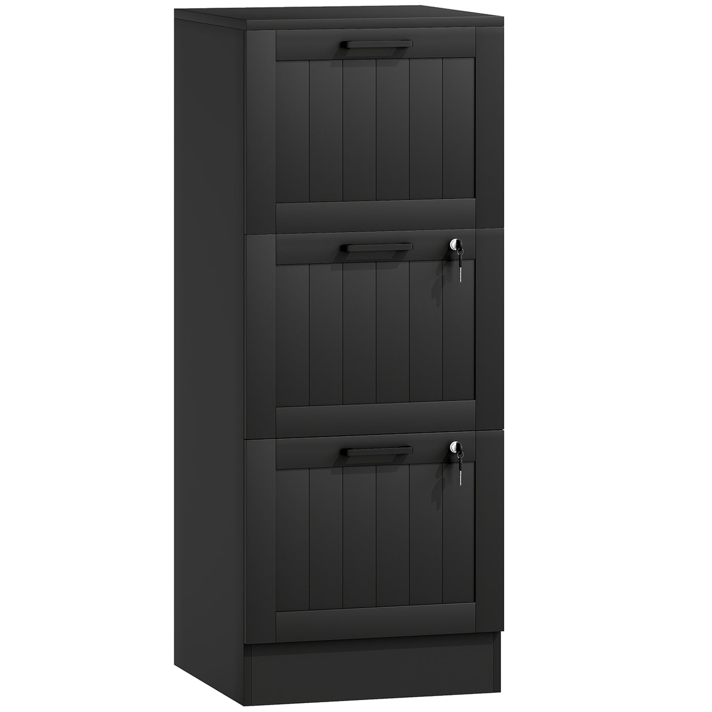 Photo of HOMCOM 3 Drawer Filing Cabinet with Lock, Office Storage Cabinet with Adjustable Hanging Bars for A4 Letter Size Files, Black in Black colour on a white background