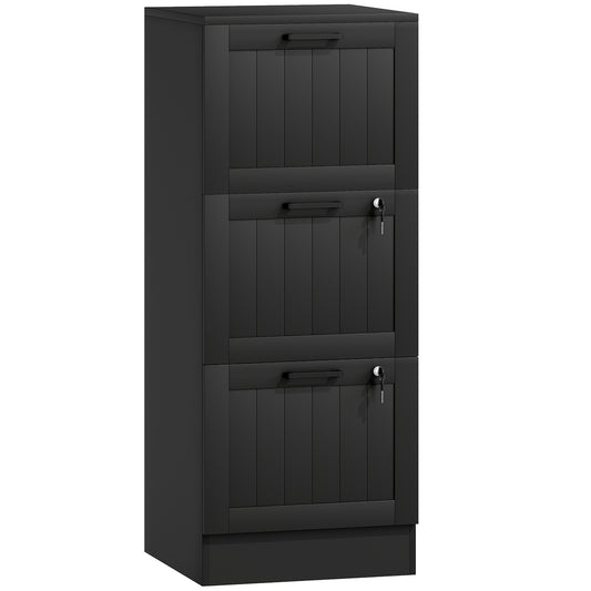 Photo of HOMCOM 3 Drawer Filing Cabinet with Lock, Office Storage Cabinet with Adjustable Hanging Bars for A4 Letter Size Files, Black in Black colour on a white background