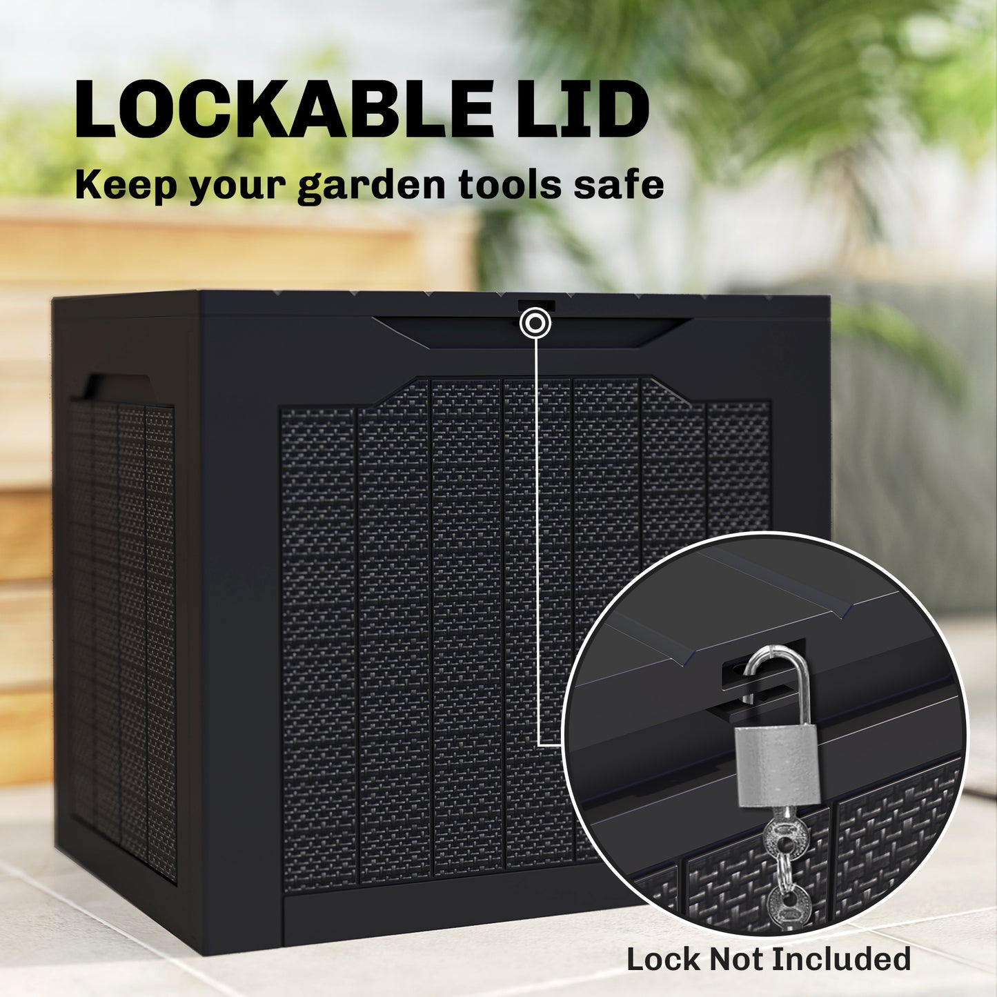 Outsunny 93L Plastic Garden Storage Box, Outdoor Storage Box with Handles, Waterproof Outdoor Storage Container, Black