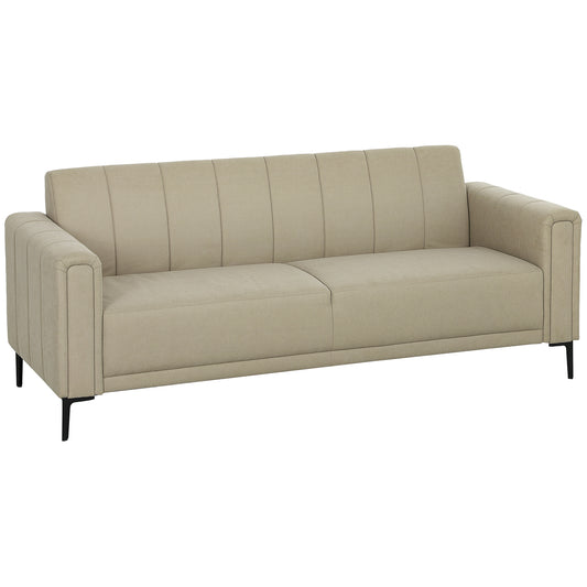 Photo of HOMCOM 3 Seater Sofa, Modern Fabric Sofa Couch, Channel Tufted Upholstered Sofa Settee for Living Room, Guest Room, Bedroom, Home Office, Khaki in Khaki colour on a white background