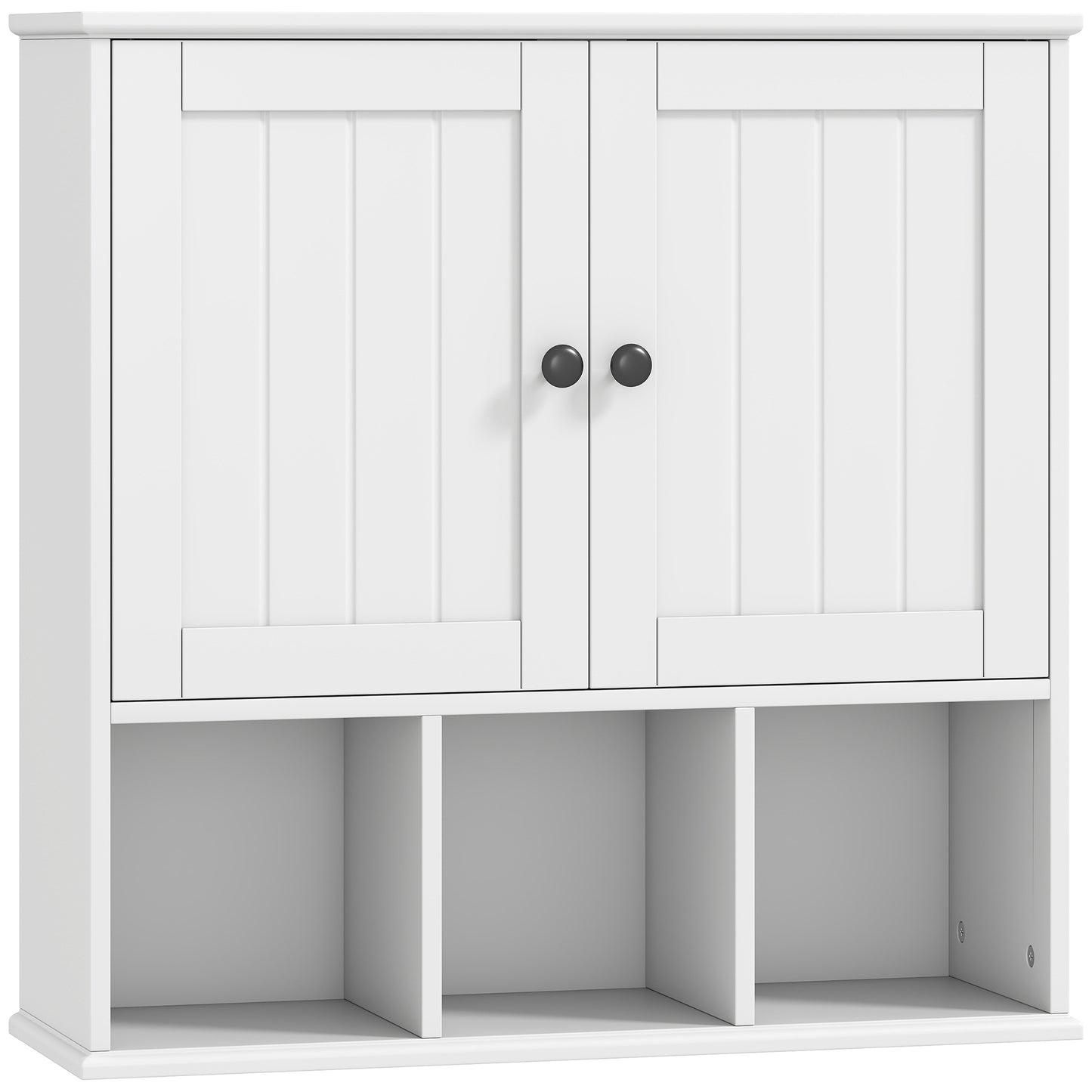 Photo of HOMCOM Farmhouse Bathroom Wall Cabinet, Wall Mounted Medicine Cabinet with Adjustable Shelf, Open Compartments, White in White colour on a white background