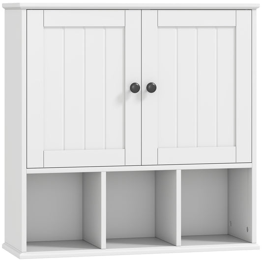 Photo of HOMCOM Farmhouse Bathroom Wall Cabinet, Wall Mounted Medicine Cabinet with Adjustable Shelf, Open Compartments, White in White colour on a white background