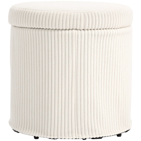 Photo of HOMCOM 40cm Round Storage Ottoman, Corduroy Footstool with Removable Lid and Legs, Vanity Stool for Living Room, Bedroom, Beige in Beige colour on a white background