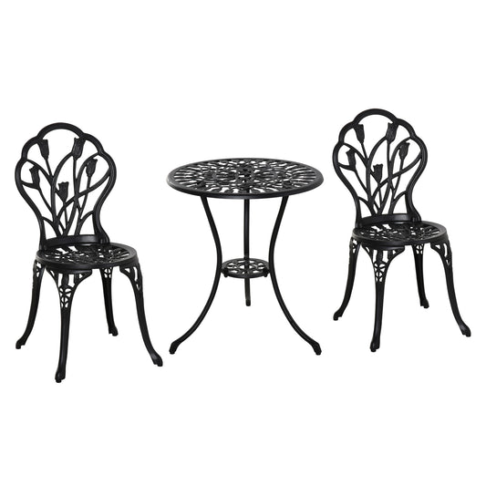Photo of Outsunny Three-Piece Aluminium Floral Bistro Garden Set - Black in Black colour on a white background