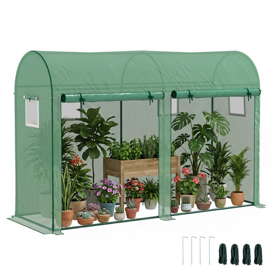 Photo of Outsunny Walk-in Greenhouse, Tomato Greenhouse with Double Doors & 4 Windows, Garden Plant Growth Green House with PE Cover, Steel Frame, Green, 3 x 1 x 2 m in m colour on a white background