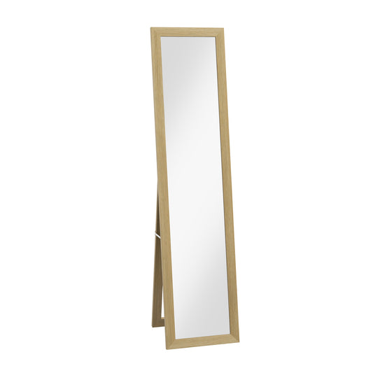 Photo of HOMCOM Full Length Mirror, 37 x 157 cm, Hanging or Freestanding, Rectangular Glass Full Body Mirror with Frame for Living Room, Bedroom, Cloakroom, Natural in Natural colour on a white background
