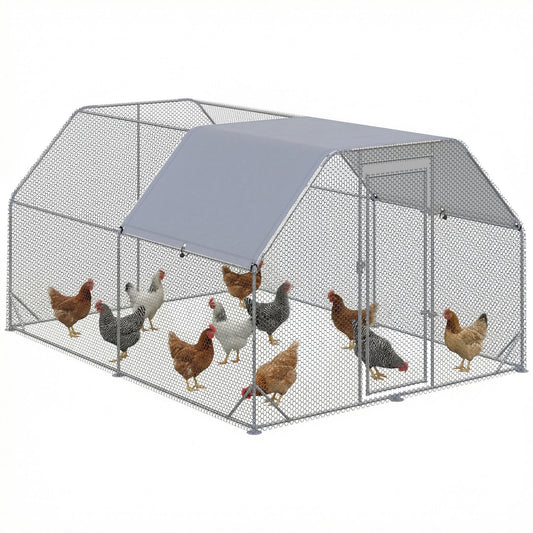 Photo of PawHut Walk in Chicken Run Chicken Coop Hen House Outdoor with Roof for 10-12 Chickens, 380 x 280 x 195cm in 195cm colour on a white background