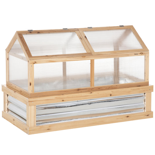 Photo of Outsunny Raised Garden Bed with Greenhouse Top, Garden Wooden Cold Frame Greenhouse Flower Planter Protection with 2 Independent Roofs, 122x 61 x 82cm, Natural in Natural colour on a white background
