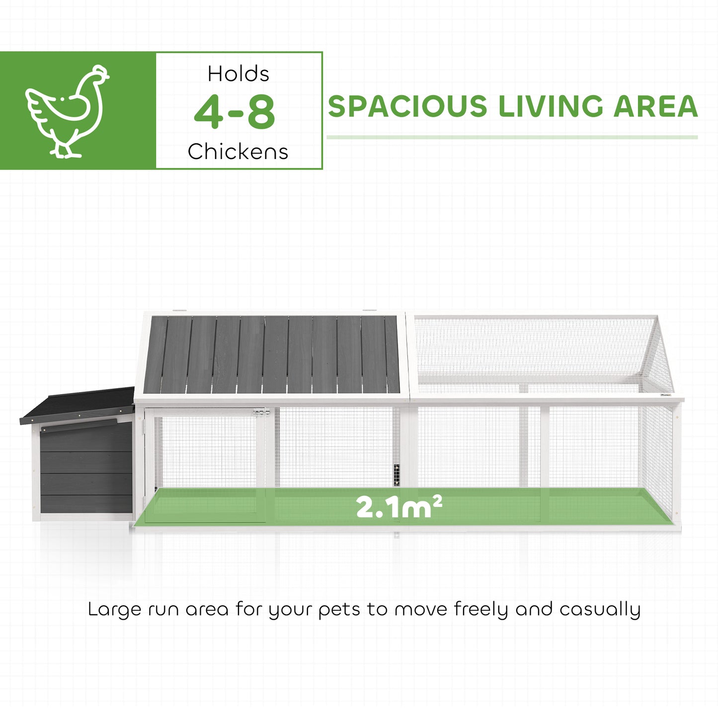 PawHut Wooden Chicken Coop with Nesting Box, Openable Roof, for 4-8 Chickens, White