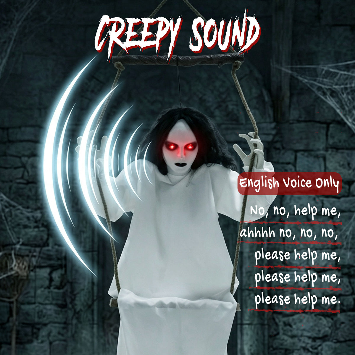 HOMCOM 170cm Animated Hanging Swing Ghost Halloween Decoration, Sound Touch Activated Ghost Halloween Animatronic