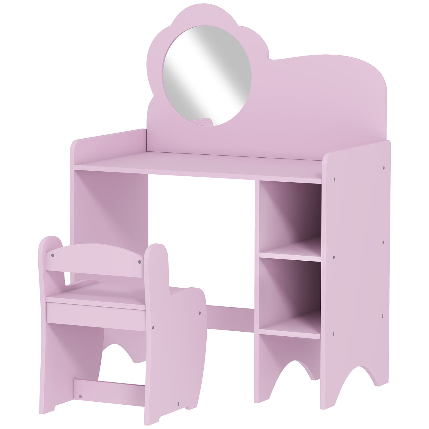 Photo of AIYAPLAY Kids Dressing Table with Mirror, Stool, Kids Vanity Table with Shelves, for Ages 3-8 Years, Purple in Purple colour on a white background