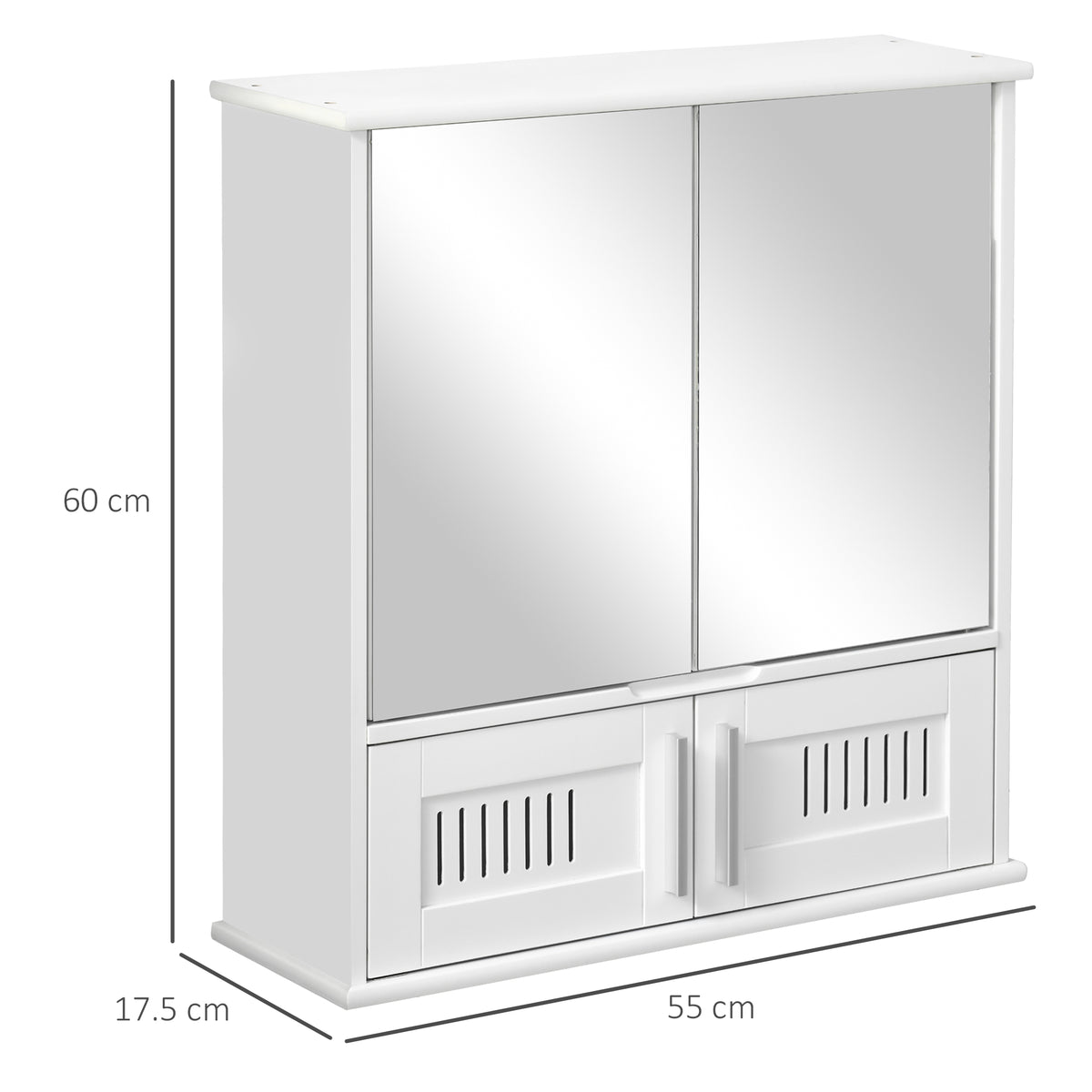 kleankin white mirror cabinet with double doors, lower vented storage, and 55 cm width