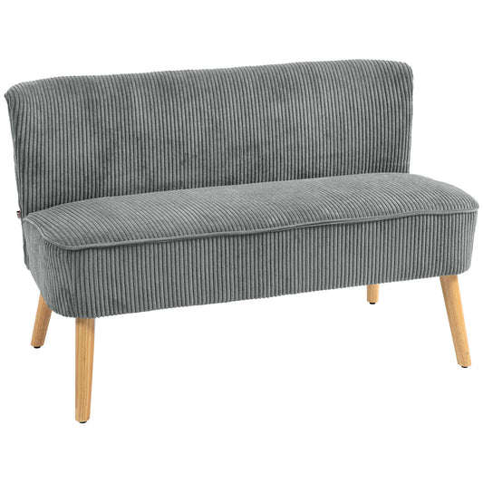 Photo of HOMCOM Modern Corduroy Double Seat Sofa w/ Wood Frame Foam Padding Soft Comfortable Compact Couch Grey in Grey colour on a white background