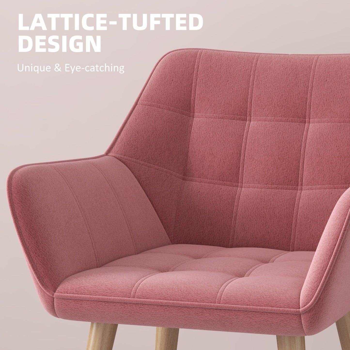 Set of 2 Accent Chair, Arm Chair with Slanted Back, Thick Padding and Rubber Wooden Legs for Living Room, Pink