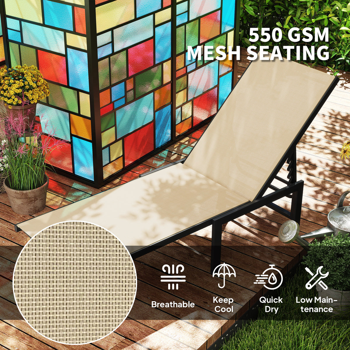 Outsunny Reclining Sun Lounger - Khaki