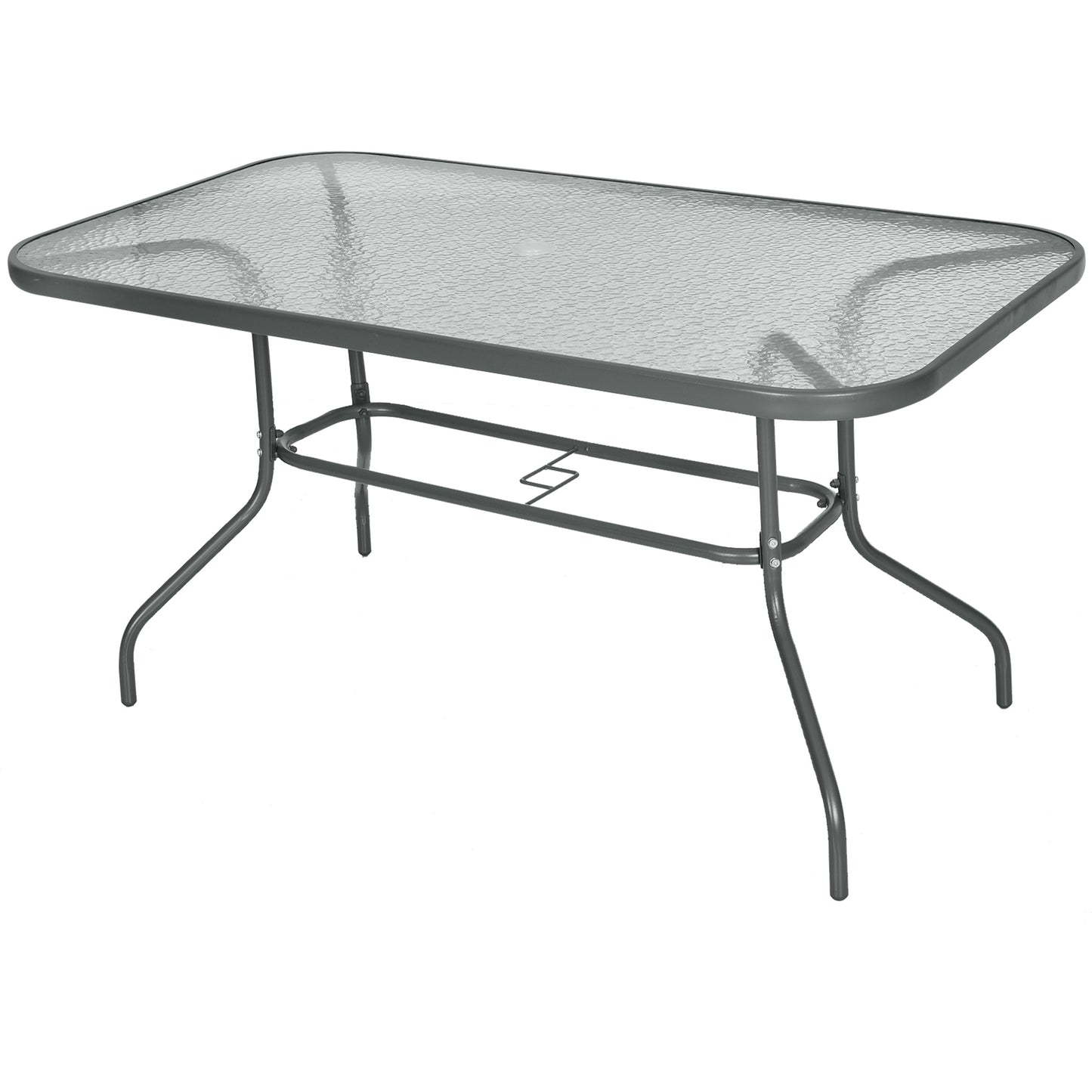 Photo of Outsunny Garden Dining Table Glass Top Metal Frame with Parasol Hole Outdoor Balcony Grey 140L x 80Wcm in 80Wcm colour on a white background