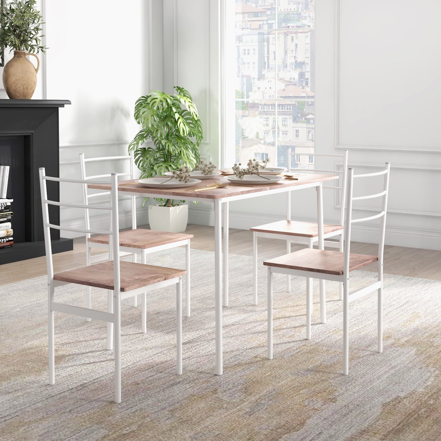 HOMCOM Five-Piece Compact Dining Table and Chairs Set - Brown/White