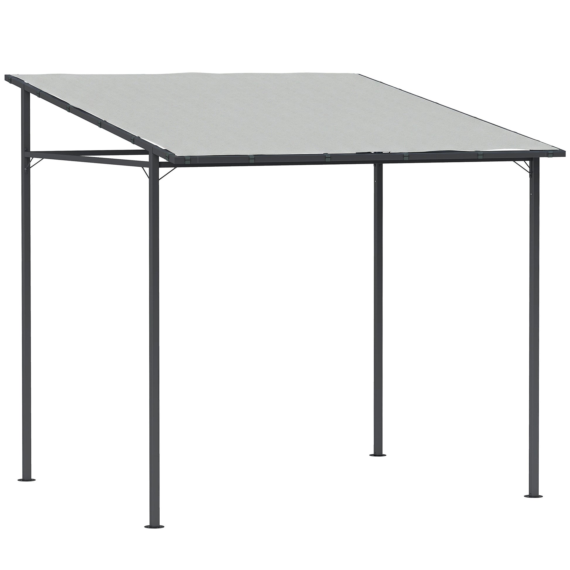 Photo of Outsunny 2.4 x 2.4 m Wall Mounted Pergola Gazebo with PA Coating Fabric, Metal Frame, UPF30+, Lean to Garden Gazebo, Light Grey in Grey colour on a white background