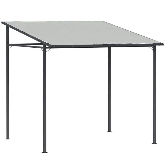 Photo of Outsunny 2.4 x 2.4 m Wall Mounted Pergola Gazebo with PA Coating Fabric, Metal Frame, UPF30+, Lean to Garden Gazebo, Light Grey in Grey colour on a white background