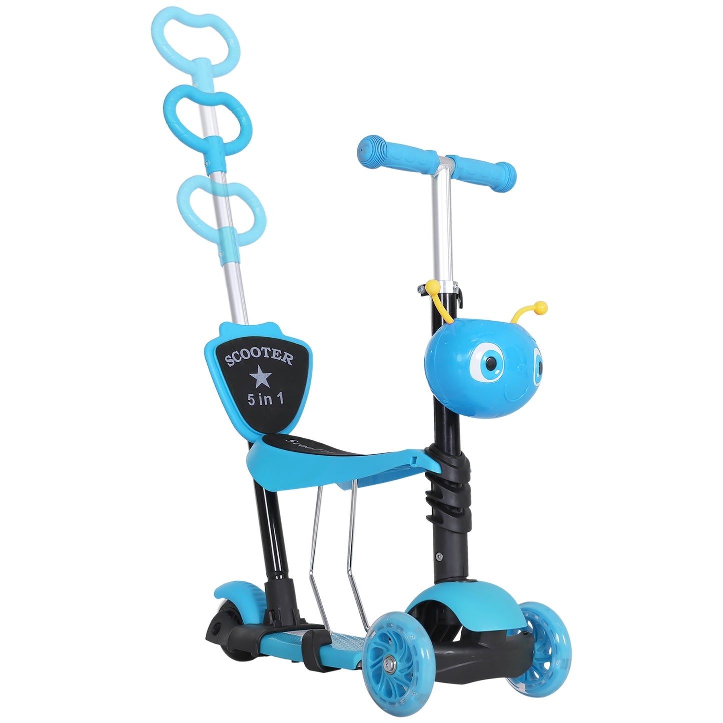 Photo of HOMCOM Adjustable Kids Toddler Scooter, with Removable Seat, Back Handle, Blue in Blue colour on a white background