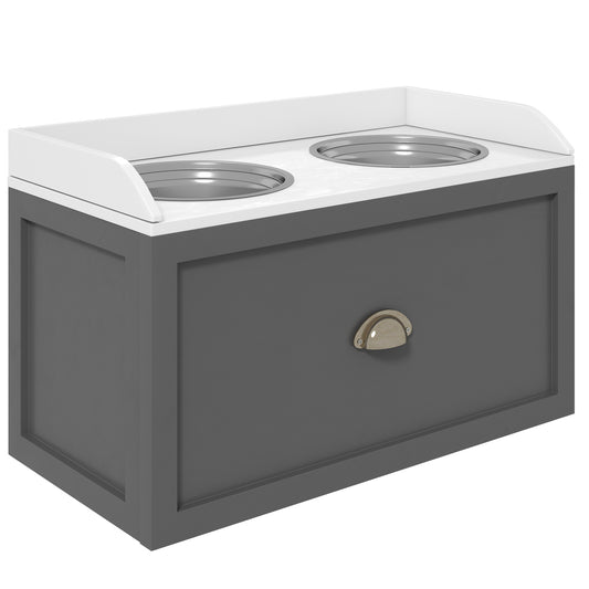 Photo of PawHut Stainless Steel Raised Dog Bowls, with 21L Storage Drawer for Large Dogs - Grey in Grey colour on a white background