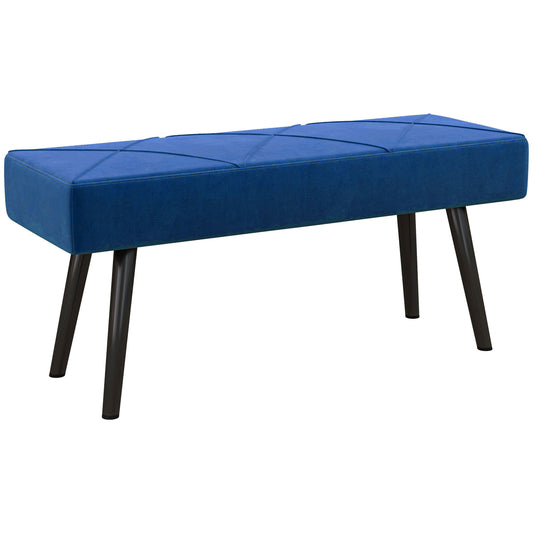 Photo of HOMCOM End of Bed Bench with X-Shape Design and Steel Legs, Upholstered Hallway Bench for Bedroom, Blue in Blue colour on a white background
