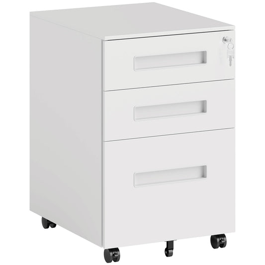 Photo of Vinsetto Three-Drawer Steel Filing Cabinet - White in White colour on a white background