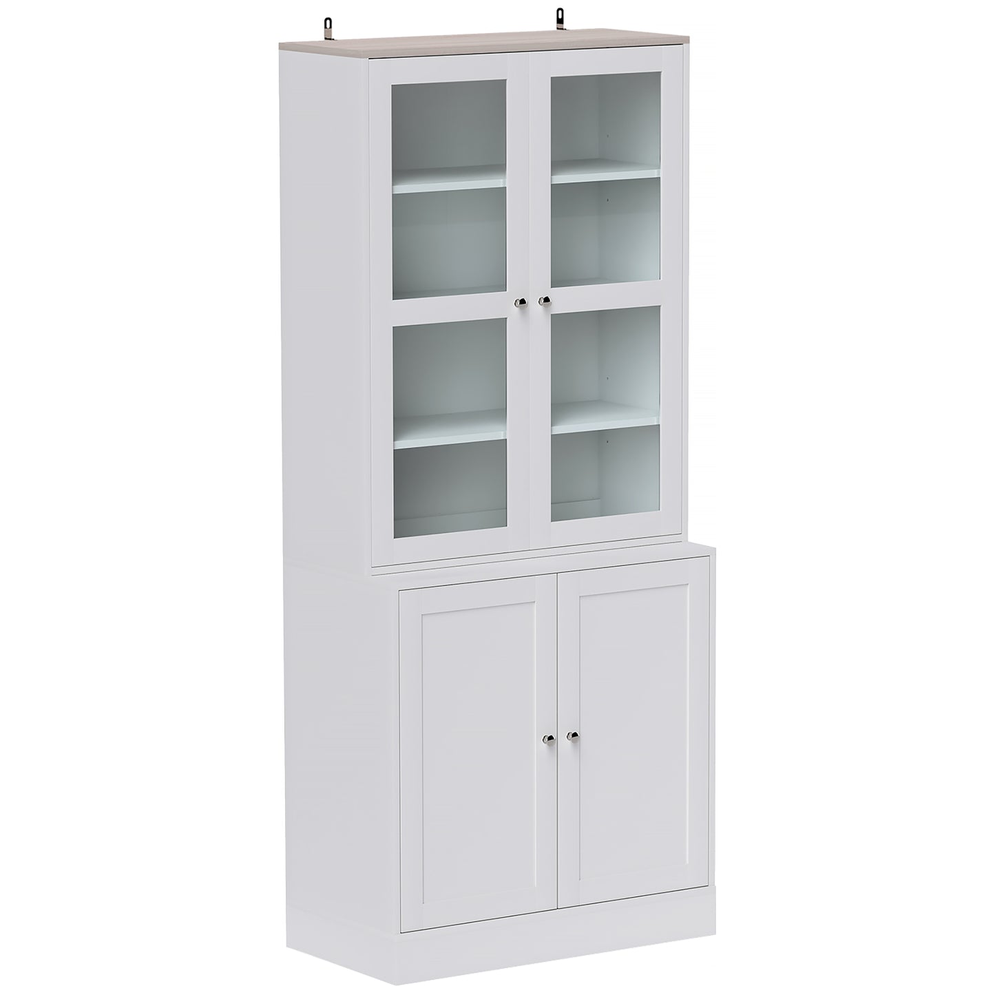 Photo of HOMCOM Double Storage Display Cabinet with Adjustable Shelves, MDF - White in White colour on a white background