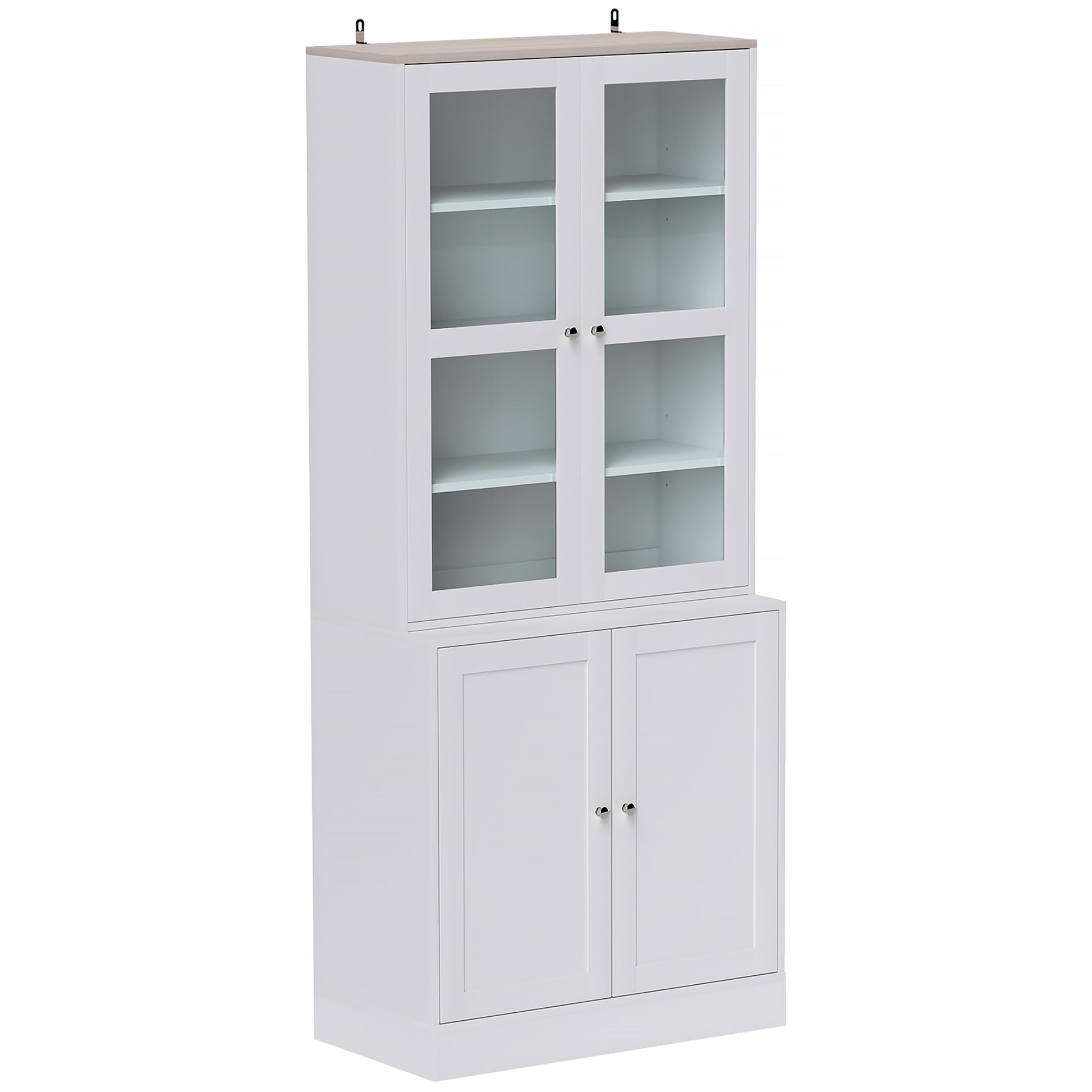 Photo of HOMCOM Double Storage Display Cabinet with Adjustable Shelves, MDF - White in White colour on a white background