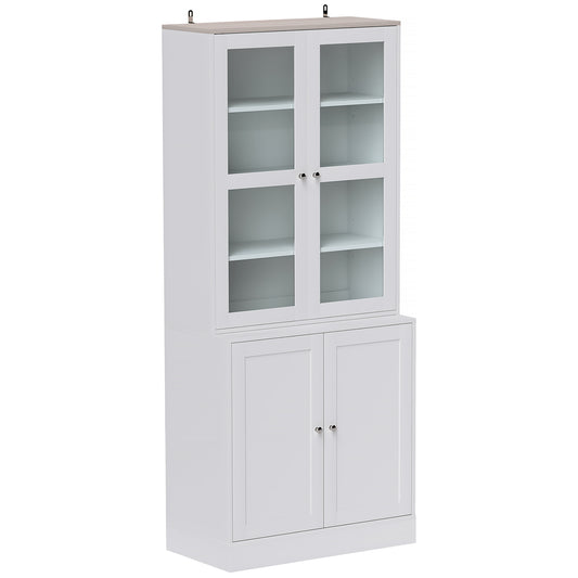 Photo of HOMCOM Double Storage Display Cabinet with Adjustable Shelves, MDF - White in White colour on a white background