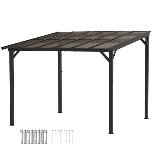 Photo of Outsunny 3 x 3 m Lean to Pergola with UPF 50+ Waterproof Polycarbonate Roof, Wall-Mounted or Free Standing Hardtop Roof Garden Metal Pergola Gazebo, Heavy Duty Outdoor Sun Shade, Dark Grey in Grey colour on a white background