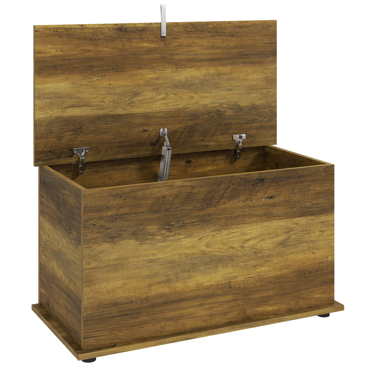Photo of HOMCOM Storage Chest, 102L Blanket Box, Shoe Bench Safety Hinged Lid, Bed End Bench for Bedroom, 80 x 40 x 45cm, Brown in Brown colour on a white background