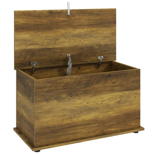 Photo of HOMCOM Storage Chest, 102L Blanket Box, Shoe Bench Safety Hinged Lid, Bed End Bench for Bedroom, 80 x 40 x 45cm, Brown in Brown colour on a white background