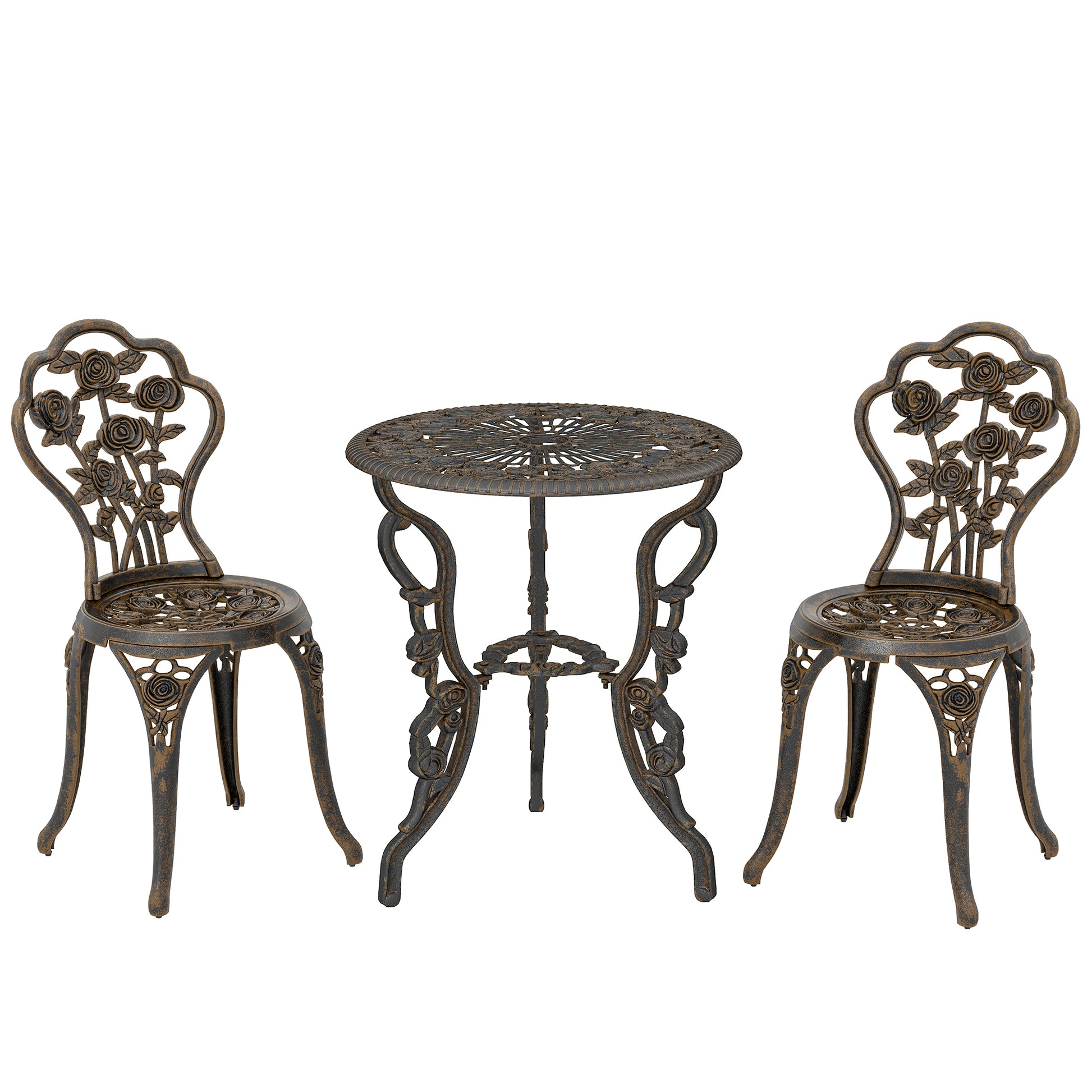 Photo of Outsunny Outdoor Bistro Set Vintage Rose Design Patio Furniture Set with Round Table and 2 Chairs Metallic Finish in Finish colour on a white background