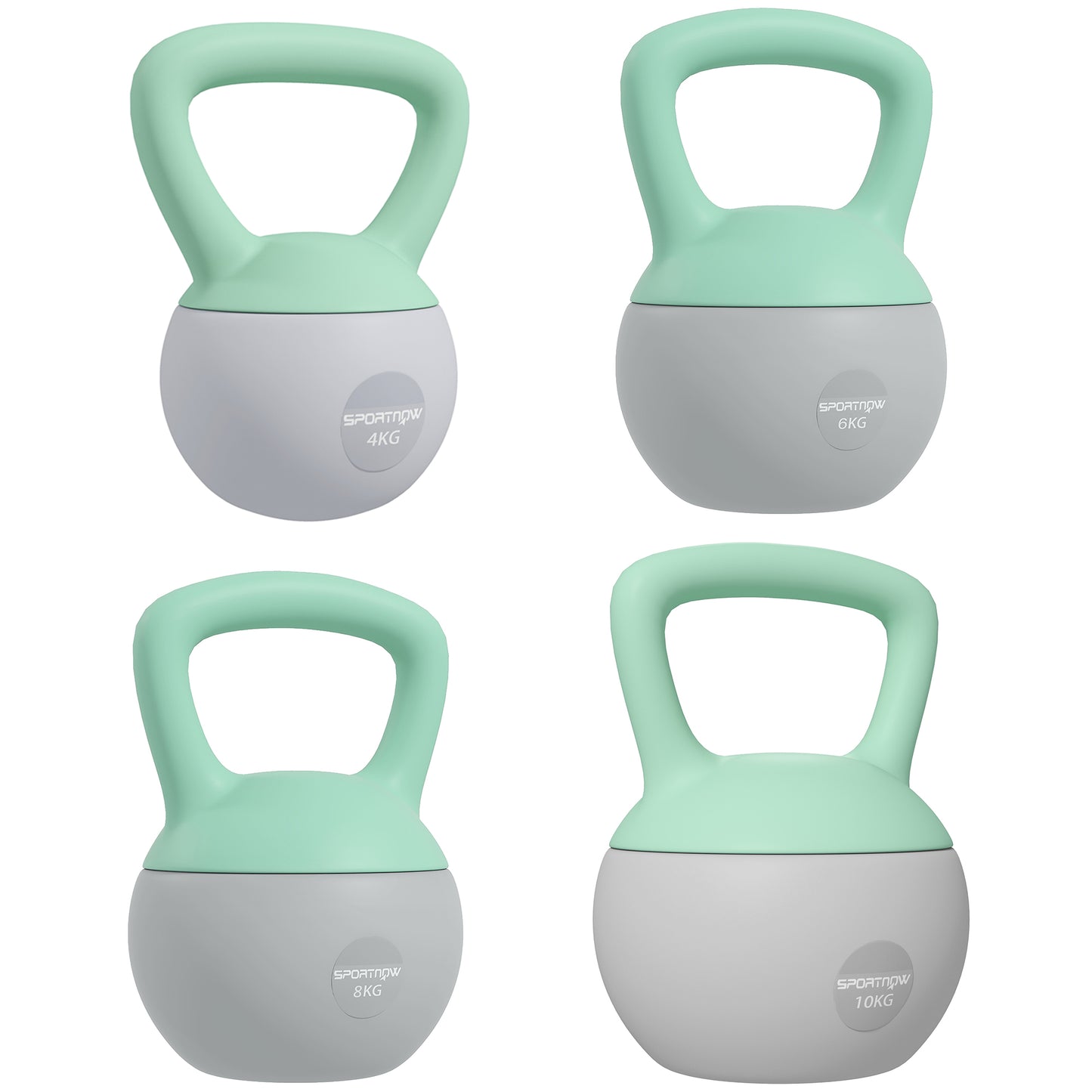 Photo of SPORTNOW 4kg/6kg/8kg/10kg Soft Kettlebell, Kettle Bell with Non-Slip Handle, for Home Gym, Strength Training, Cardio - Grey and Green in Green colour on a white background