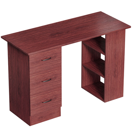 Photo of HOMCOM Computer Desk, Writing Table, PC Workstation with 3 Storage Shelves and Drawers, Handle, for Home Office, Walnut Brown in Brown colour on a white background