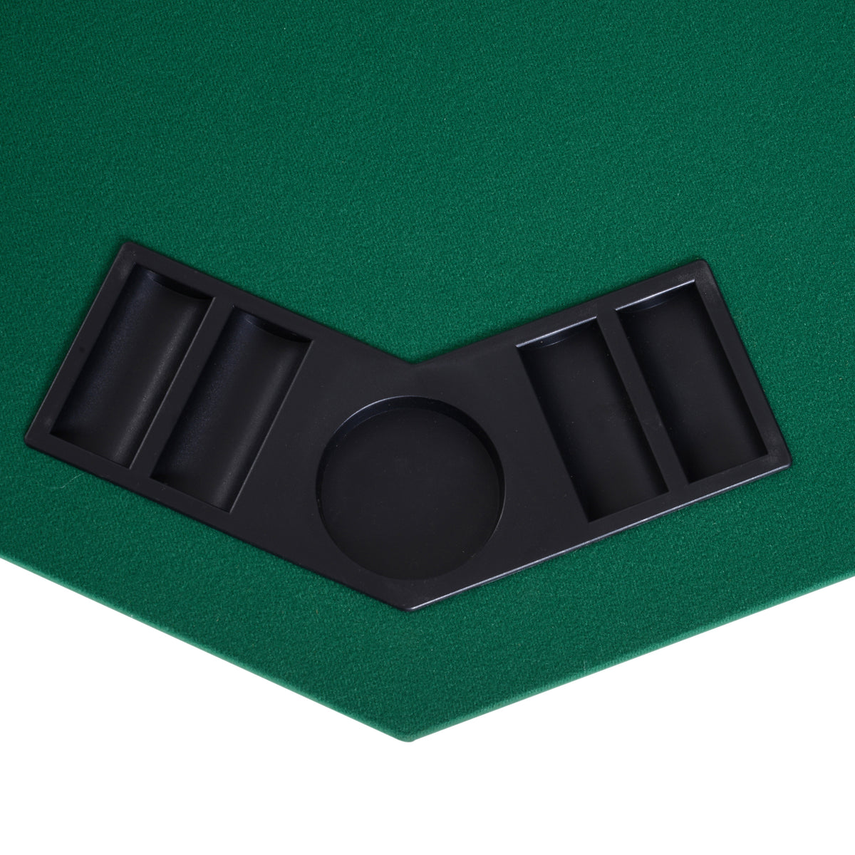 Poker table topper close-up showing a black cup holder and chip trays