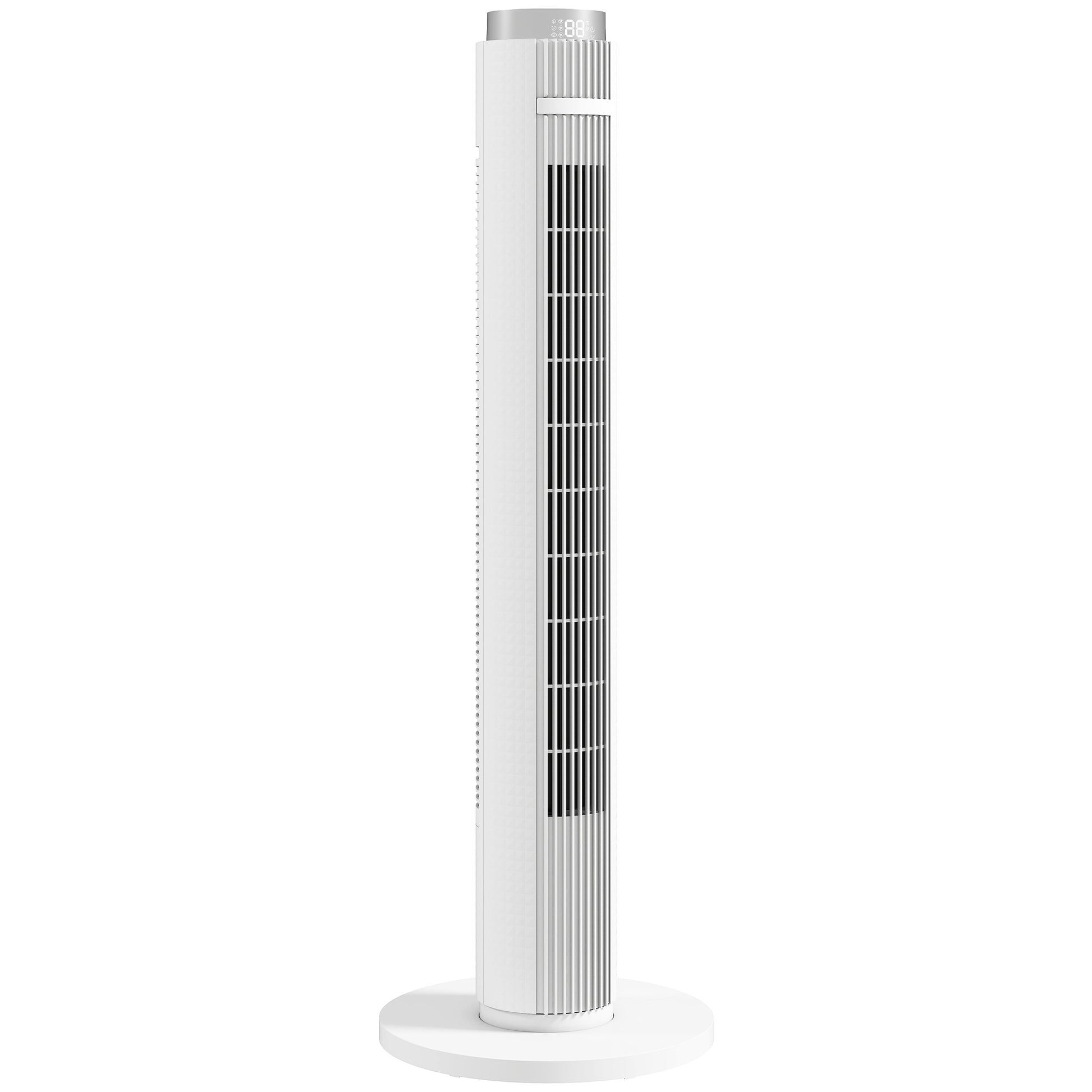 Photo of HOMCOM 96 cm Tower Fan with WiFi App Control, Standing Floor Fan with 3 Speed 4 Modes, 12 Hour Timer and Night Light White in White colour on a white background