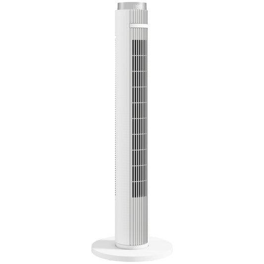 Photo of HOMCOM 96 cm Tower Fan with WiFi App Control, Standing Floor Fan with 3 Speed 4 Modes, 12 Hour Timer and Night Light White in White colour on a white background