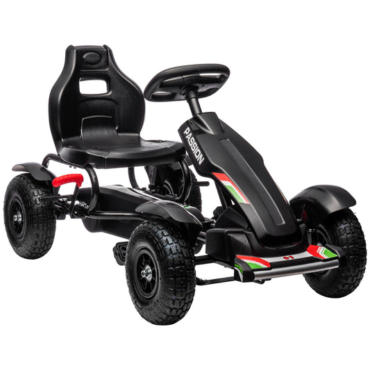 Photo of HOMCOM Metal Kids Pedal Go Kart with Adjustable Seat Inflatable Tyres Black in Black colour on a white background