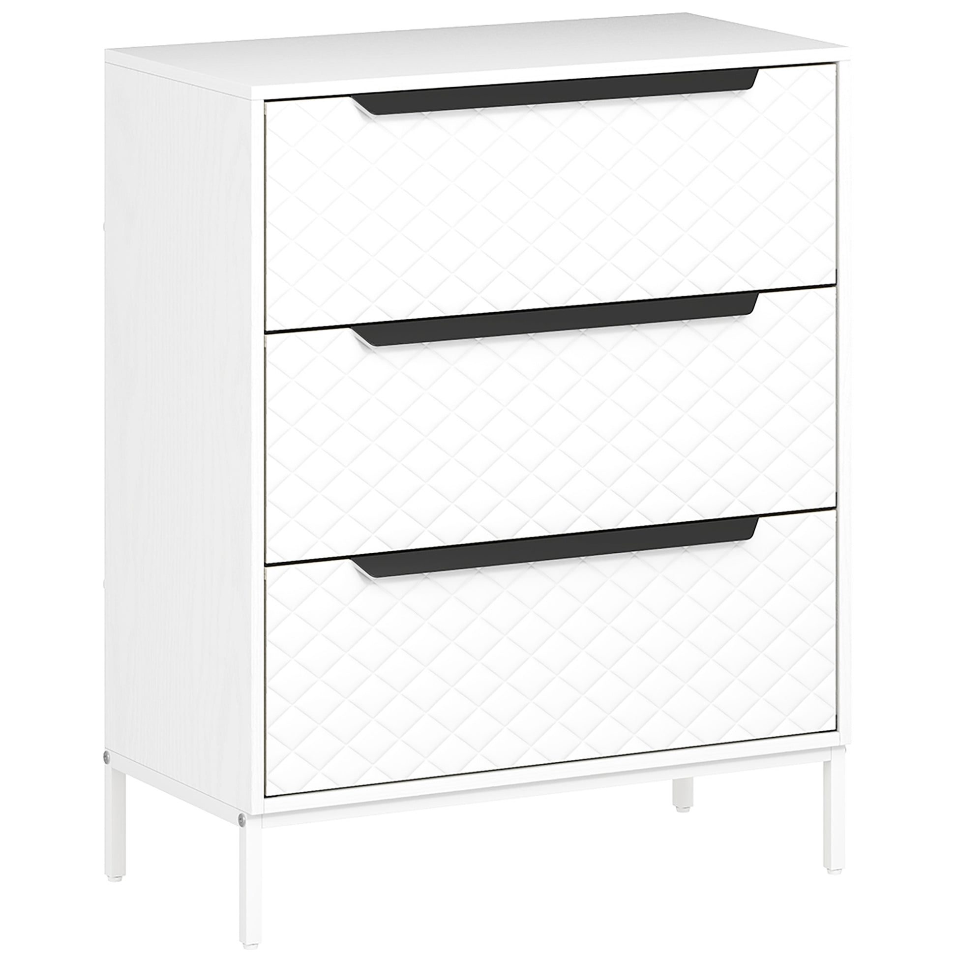 Photo of HOMCOM Chest of Drawers, Dresser with 3 Fabric Drawers and Aluminium Handles - White in White colour on a white background